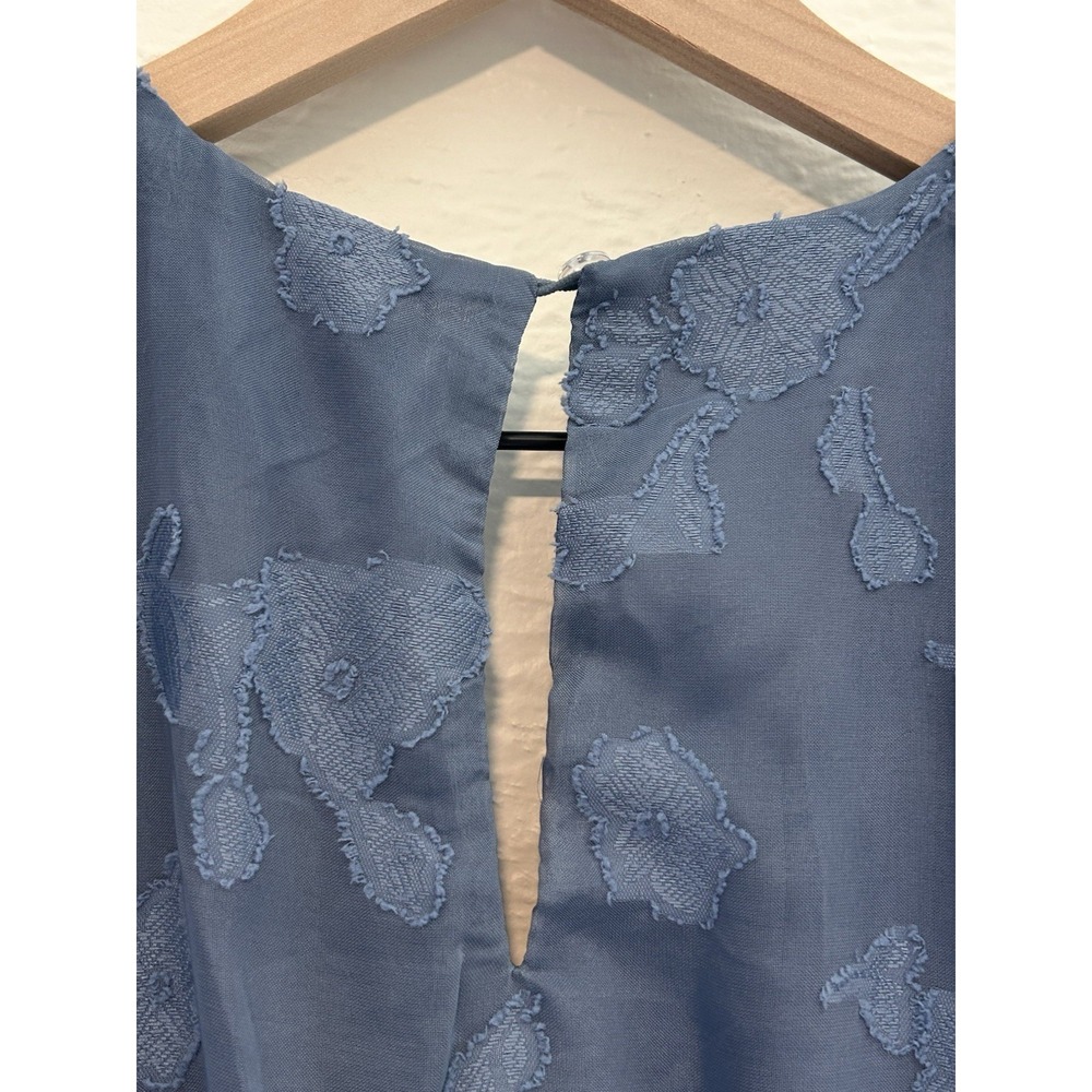 Baltic Born Blue Floral Embroidered Smocked Midi Dress V-Neck Flutter Sleeve M - Picture 7 of 8